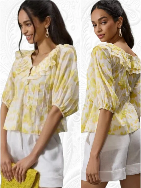 Anthropologie Maeve Off The Shoulder Ruffled Yellow Blouse NWT Size M - Picture 1 of 14